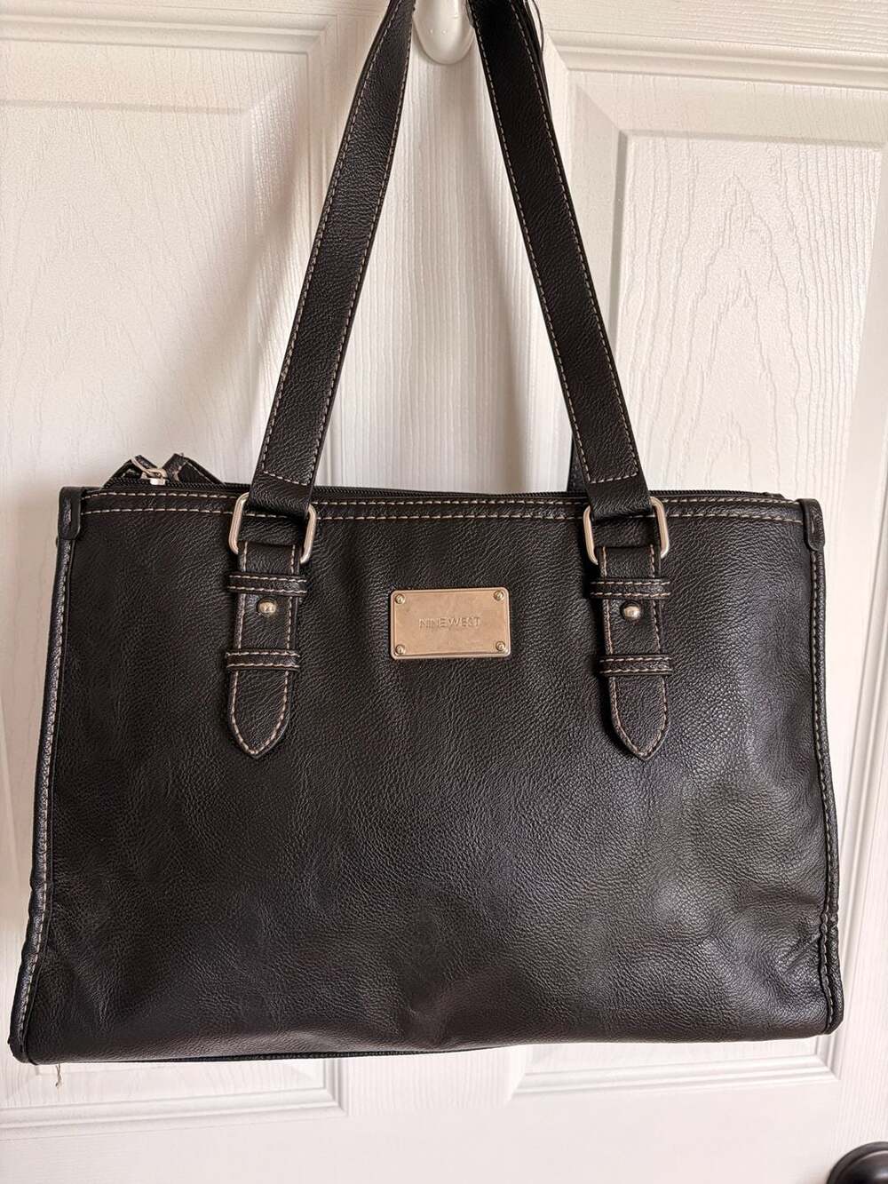 Nine West Black Faux Leather Tote Handbag